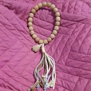 Elegant Tan Beaded Bracelet with Tassel
